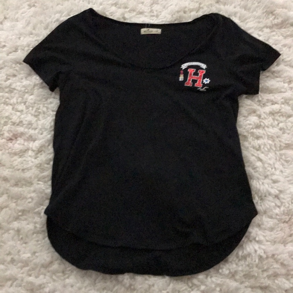 Black deep neckline T-shirt